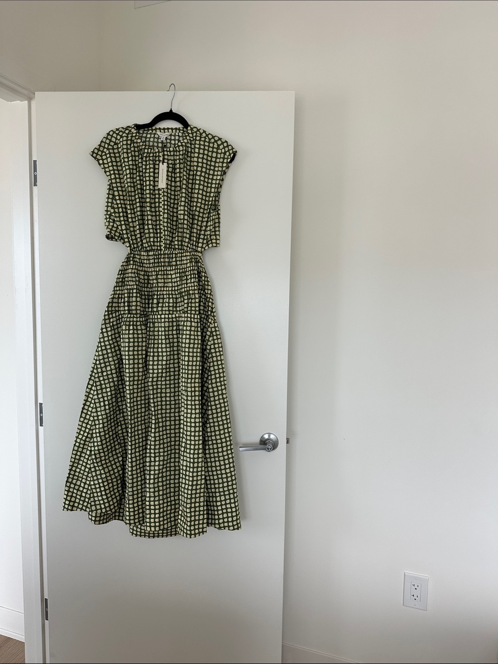 Banana Republic Olive Green Check Tie-Waist Maxi Dress